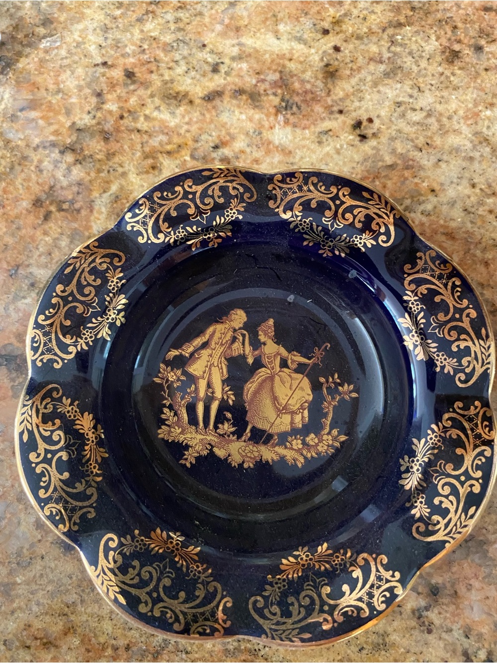Limoges Cobalt Blue & Gold Decorative Serving Plate - Elegant Vintage-Style